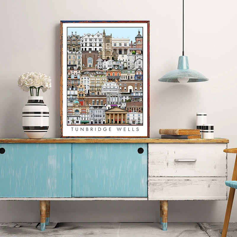 Vintage Cityscape Canvas Wall Art – Abstract City Poster Print