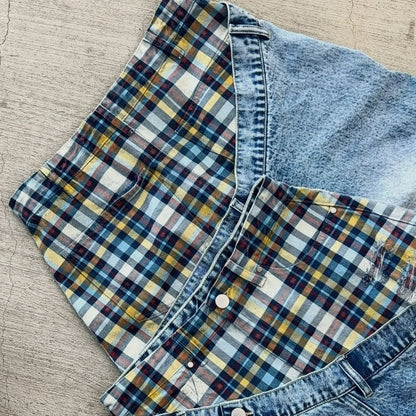 Y2K Plaid Patchwork Baggy Jeans – Retro Wide Leg Denim Pants