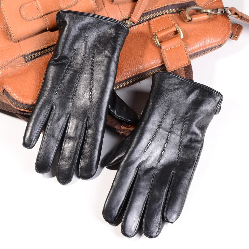 Men S Real Leather Shearing Fur Lining Classical Black Winter Warm Driving Sports Outdoor Skiing