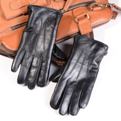 Men S Real Leather Shearing Fur Lining Classical Black Winter Warm Driving Sports Outdoor Skiing