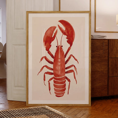 Red Lobster Wall Art Print – Watercolor Coastal Poster