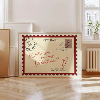 Retro Valentine's Postcard Wall Art Print – Romantic Love Poster