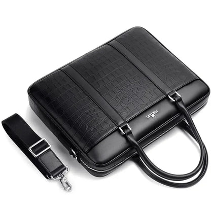 Crocodile Pattern Leather Men's Briefcase – Laptop Shoulder Bag