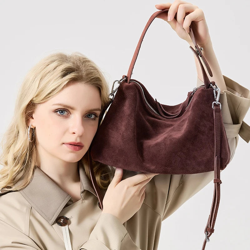 Russian Women's Genuine Suede Cowhide Leather Shoulder Bag