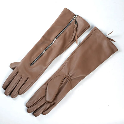 Women's Long Leather Gloves with Zipper – Opera & Evening