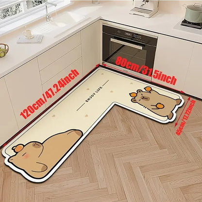 Cartoon L-Shaped Kitchen Floor Mat – Non-Slip Water Absorbent Rug