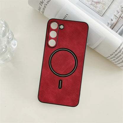 Leather Samsung Galaxy Case – Magnetic Wireless Charging Cover S21–S26