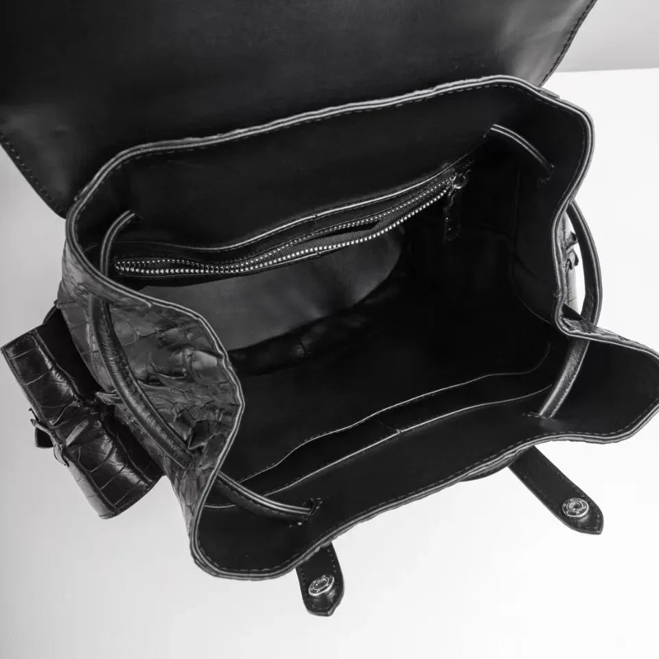 Crocodile Skin Genuine Leather Men's Backpack – Luxury Black Bag