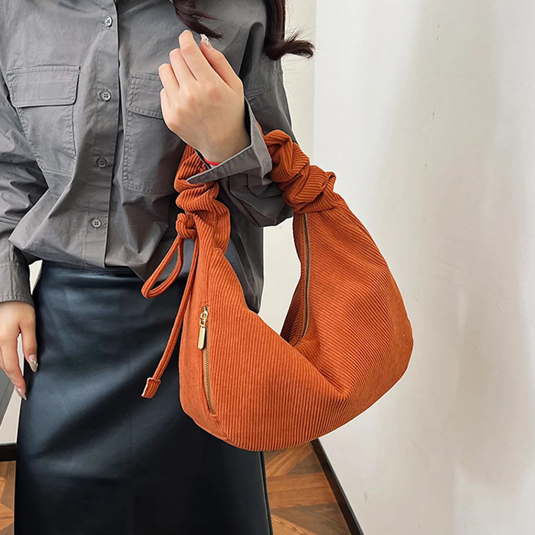 Corduroy Drawstring Cloud Dumpling Shoulder Bag