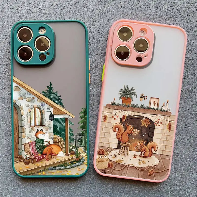 Cartoon Animal iPhone Case – Bear Fox Squirrel Design