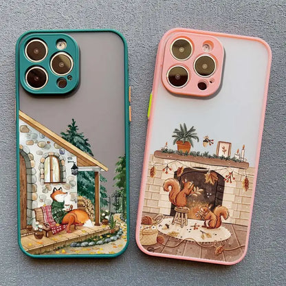 Cartoon Animal iPhone Case – Bear Fox Squirrel Design