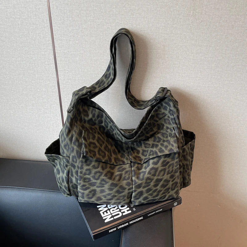 Leopard Print Canvas Tote Bag for Women