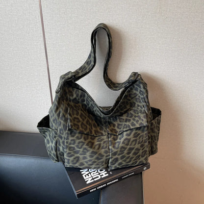 Leopard Print Canvas Tote Bag for Women