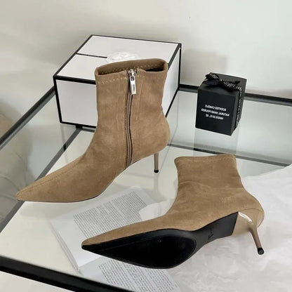 Eilyken Pointed Toe Kitten Heel Ankle Boots – Women's Zipper Booties