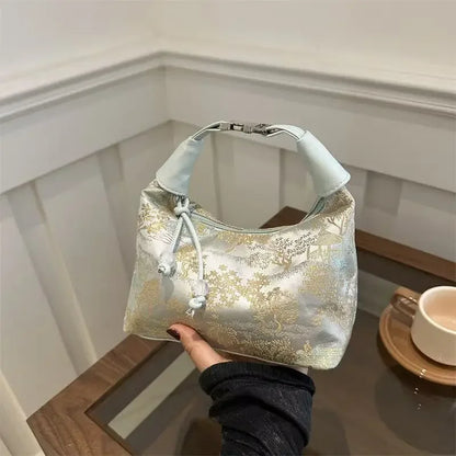 Sweet Embroidery Shoulder Bag Pearl Nylon Texture