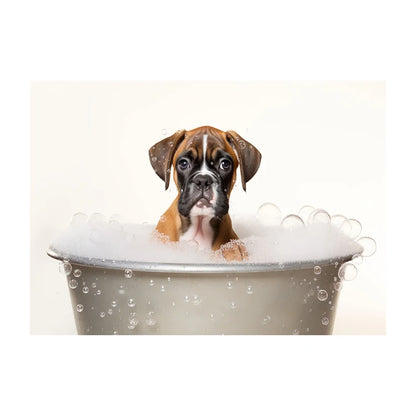Cute Dog in Bathtub Wall Art Poster – Funny Puppy Canvas Print