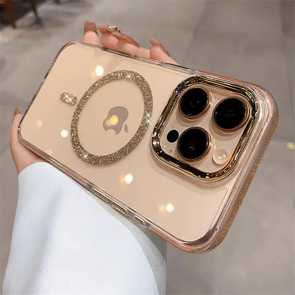 Glitter Clear Phone Case for iPhone 16 15 14 13 12 11 Pro Max Plus – Magnetic Wireless Charging