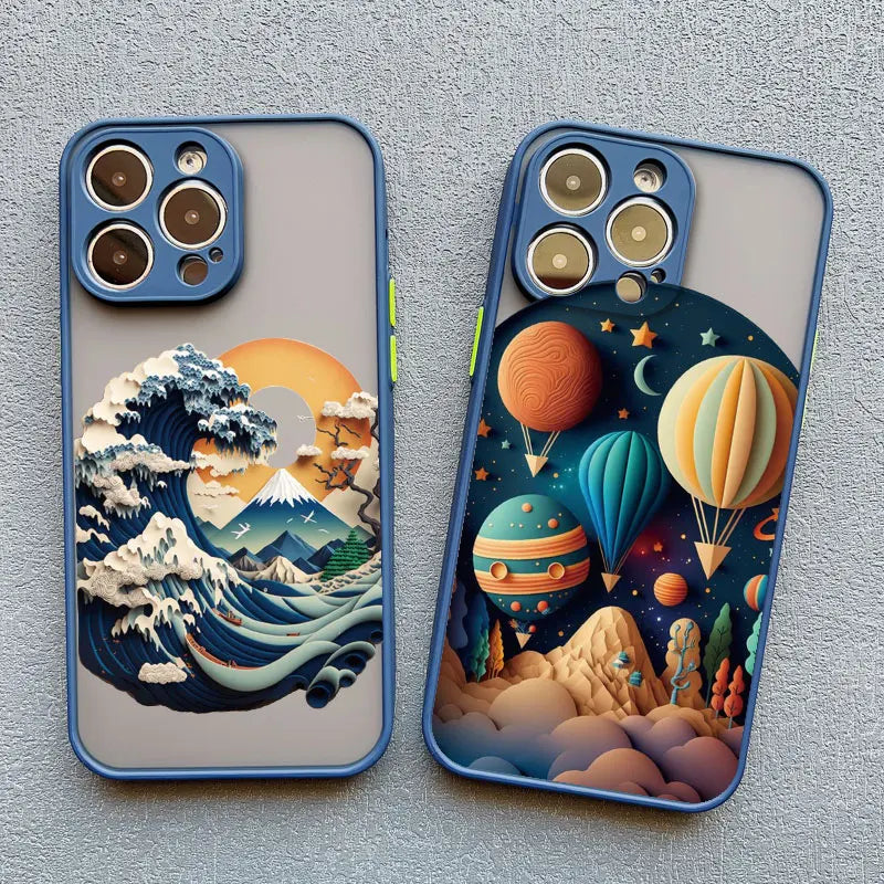 Fantasy Landscape iPhone Case – Hot Air Balloon & Planet Design