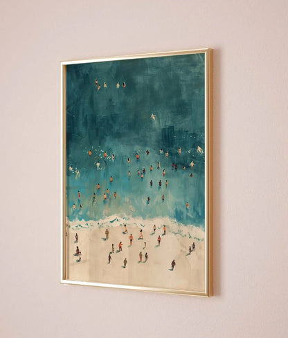 Coastal Beach Wall Art – Aerial Ocean Swimming Canvas Print