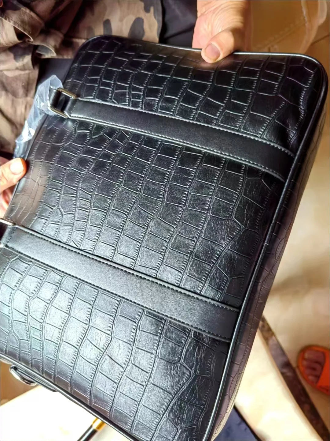 Crocodile Pattern Leather Men's Briefcase – Laptop Shoulder Bag