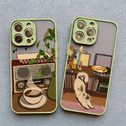Retro Cat Vinyl Record iPhone Case – Aesthetic Cozy Cover
