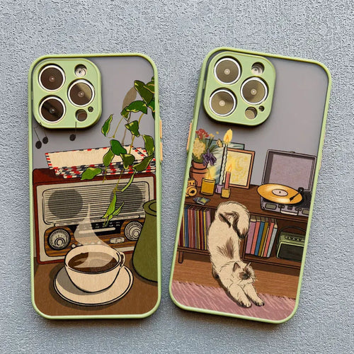 Retro Cat Vinyl Record iPhone Case – Aesthetic Cozy Cover