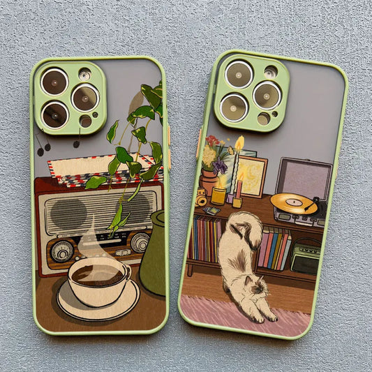 Retro Cat Vinyl Record iPhone Case – Aesthetic Cozy Cover