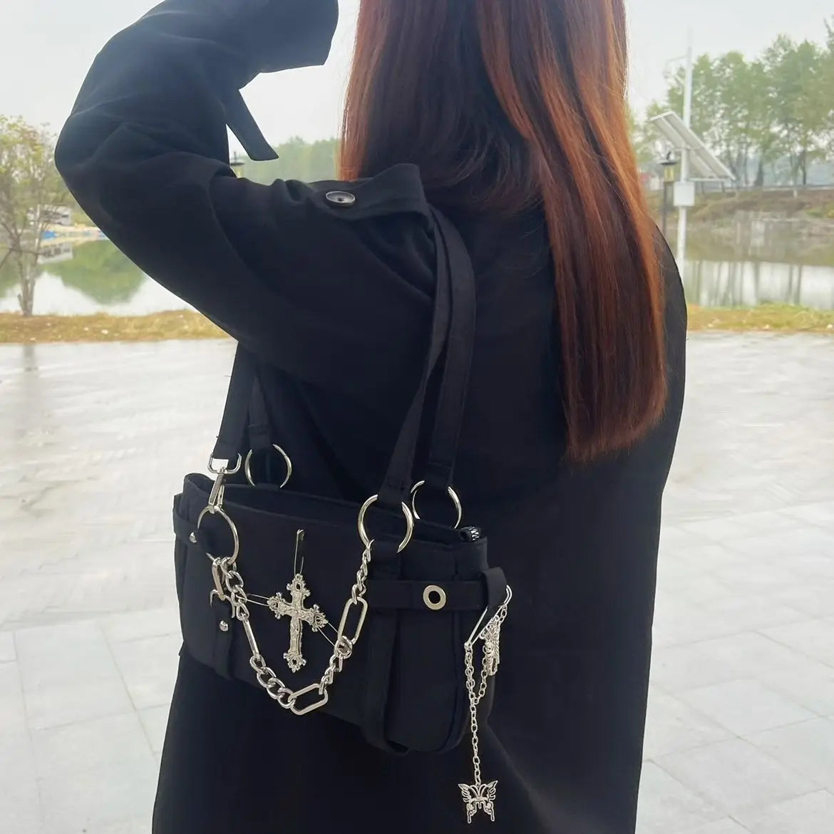 Gothic Cross Y2k Bag Women Vintage Grunge Punk Chain Casual