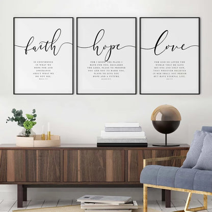 3pcs Set Faith Hope Love Bible Verse Scripture Quote Hebrews 11 Wall Art Print Pictures Christian
