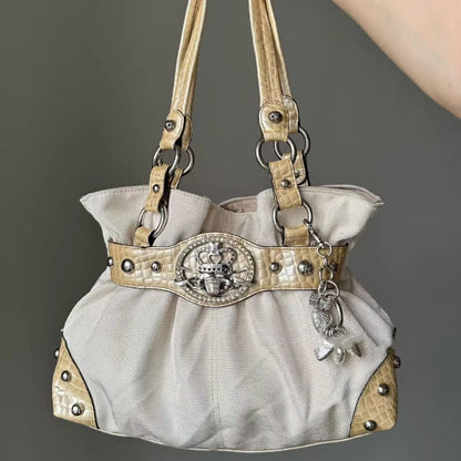 Retro Y2k Rivet Underarm Bag Women Brand Belt Buckle Shoulder Handbag