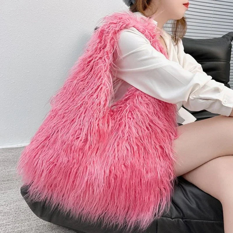 New Wool Women's Plush Shoulder Bags Y2k Hot Girls Faux Fur