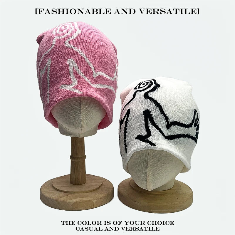 Jacquard Figure Beanie Hat – Unisex Streetwear Knit Cap