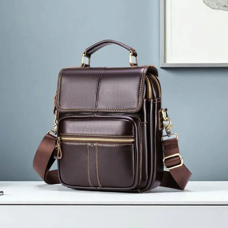Luxury Genuine Leather Men's Crossbody Shoulder Bag – Coffee Brown