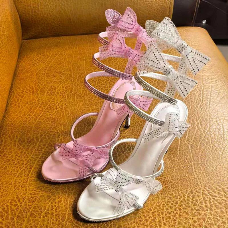 Eilyken Crystal Butterfly Wrap Ankle Strap Stiletto Sandals – Women's Open Toe Heels