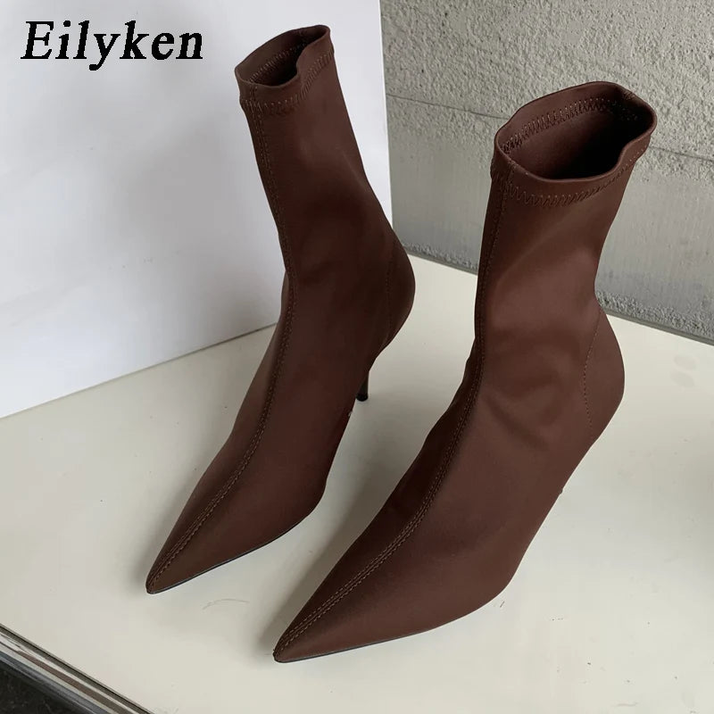 Eilyken Stretch Sock Ankle Boots – Pointed Toe Heels for Women