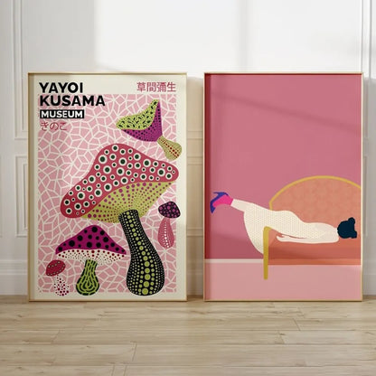 Yayoi Kusama Museum Mushroom Wall Art Print – Japanese Abstract Poster