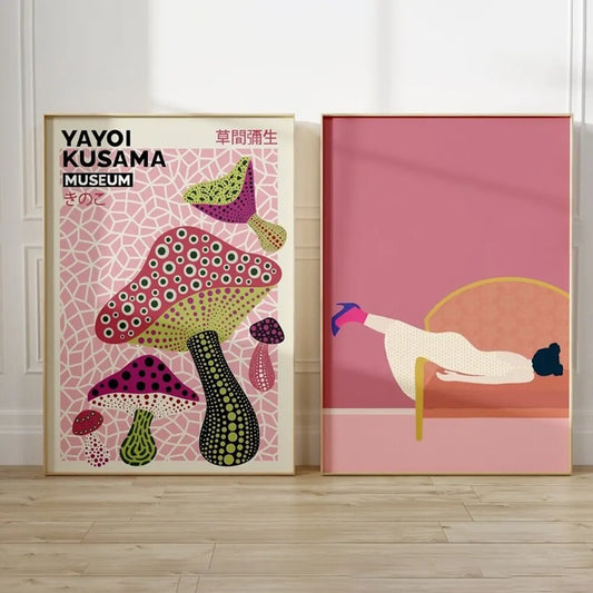 Yayoi Kusama Museum Mushroom Wall Art Print – Japanese Abstract Poster