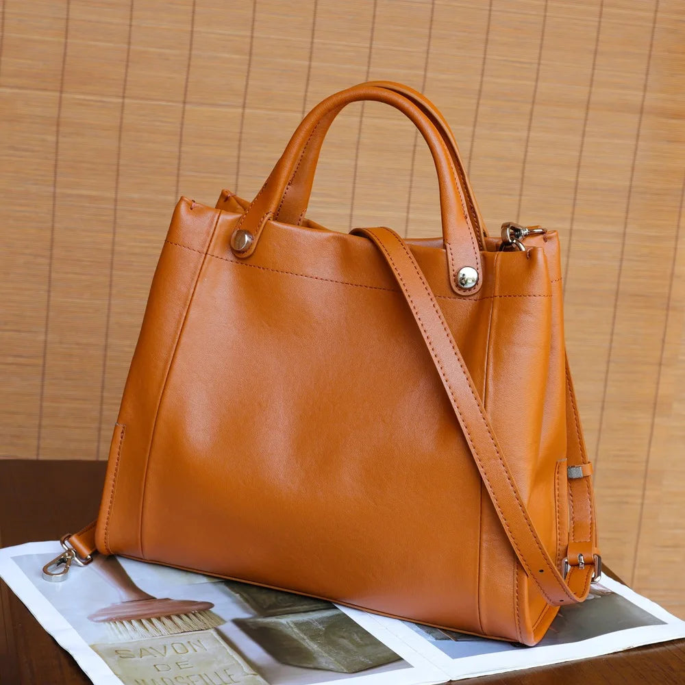 Genuine Leather Tote Bag – Vintage Women’s Shoulder Handbag