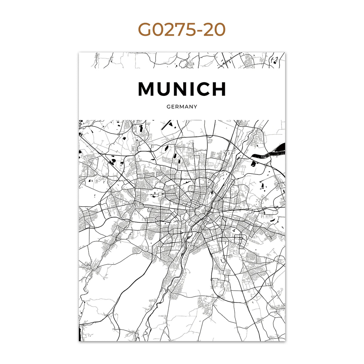 World City Map Wall Art Print – Black & White City Poster