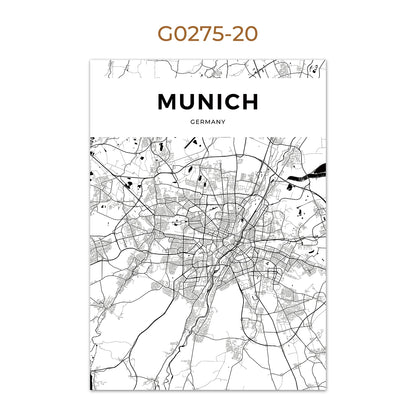 World City Map Wall Art Print – Black & White City Poster