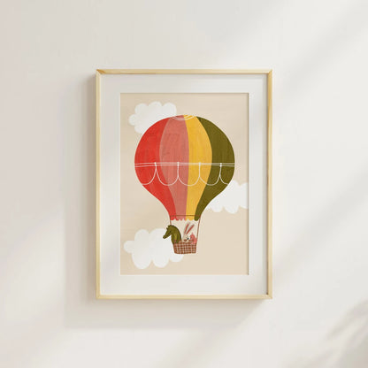 Hot Air Balloon Nursery Wall Art Print – Kids Animal Poster