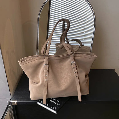 Korean Large Capacity Tote Bag Women Suede