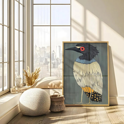 Retro Heron Wall Art Print – Abstract Bird Poster for Modern Home Decor