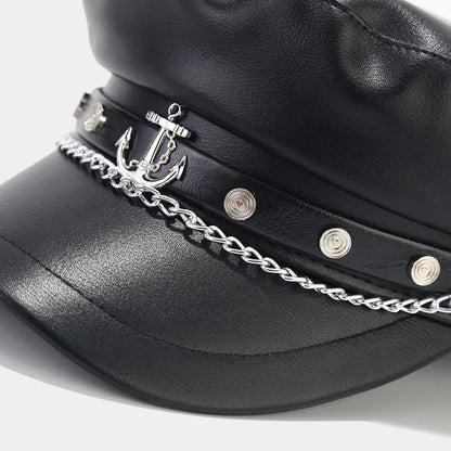 PU Leather Newsboy Cap Vintage Flat Military Hat
