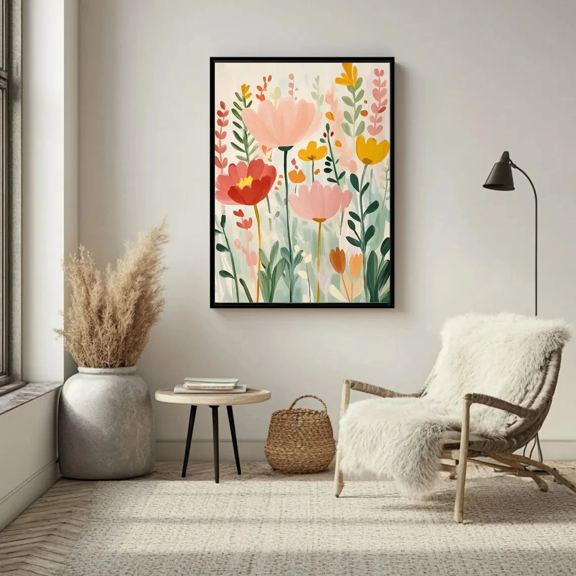 Floral Wall Art Print – Spring Botanical Poster, Pink & Green