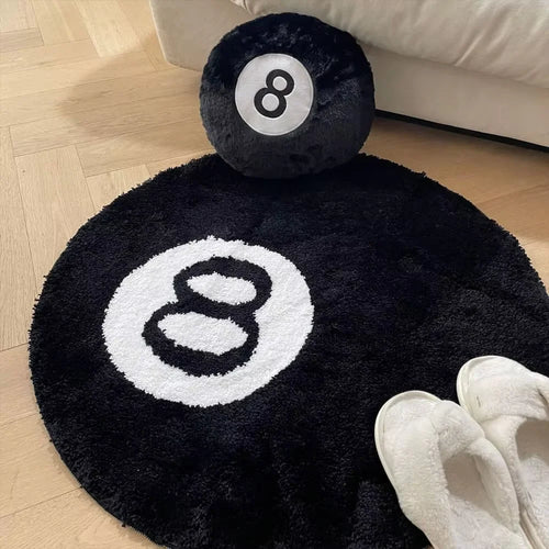 8-Ball Round Rug – Non-Slip Billiards Pool Ball Carpet for Bedroom & Bathroom