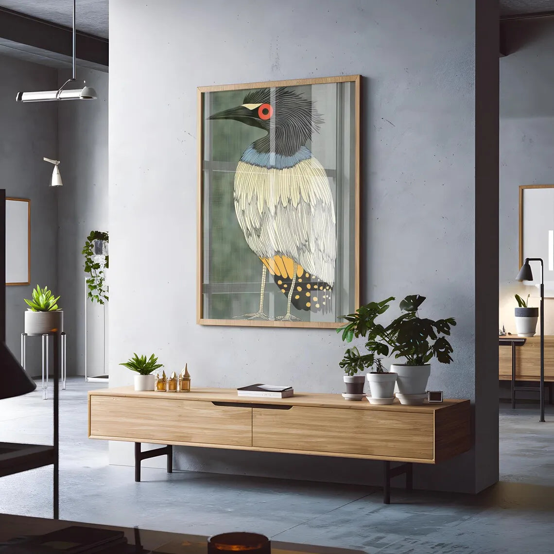 Retro Heron Wall Art Print – Abstract Bird Poster for Modern Home Decor