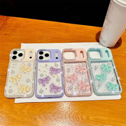 3D Bow Diamond Glitter iPhone Case with Sliding Camera Cover