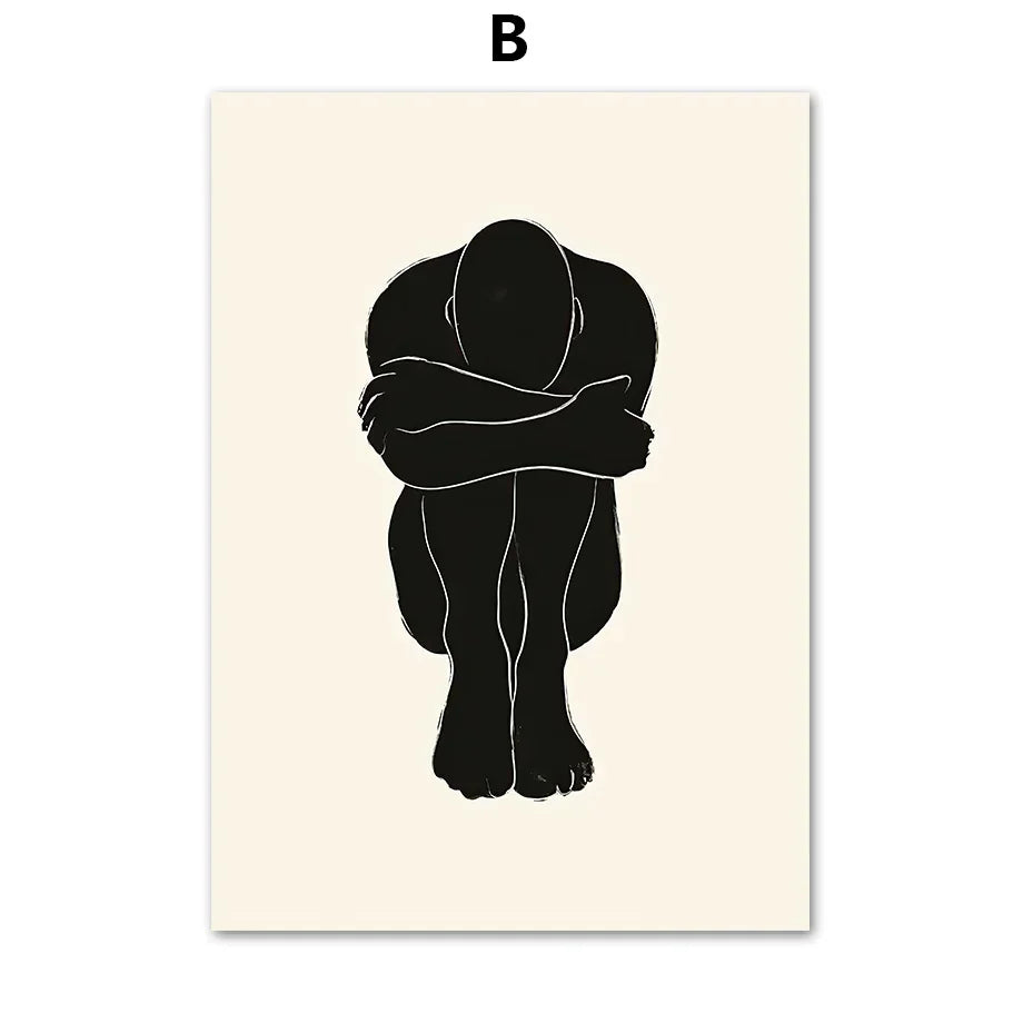 Boho Line Art Abstract Figure Canvas Poster – Minimalist Wall Art