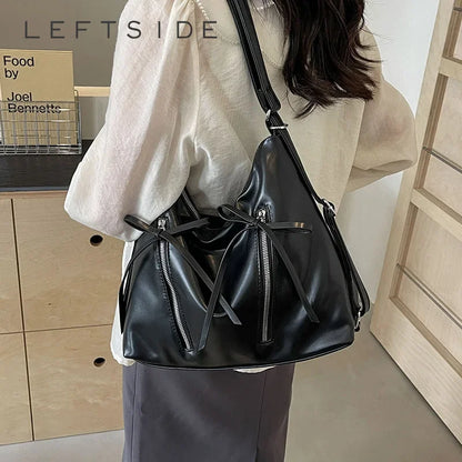 Bow Detail PU Leather Shoulder Bag for Women
